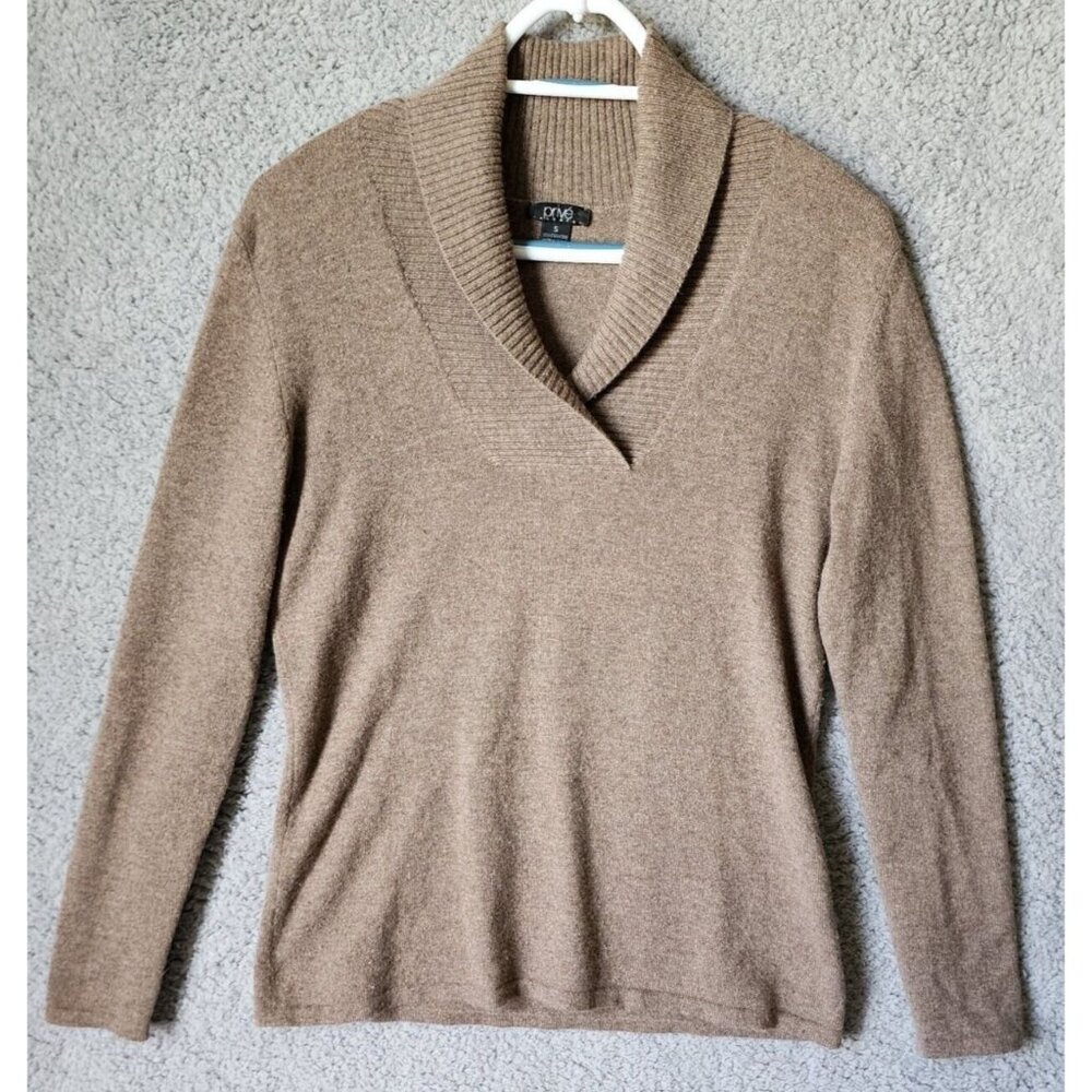 Prive Women's Long Sleeve Shawl V Neck Sweater Cashmere Minimalist Capsule Sz S